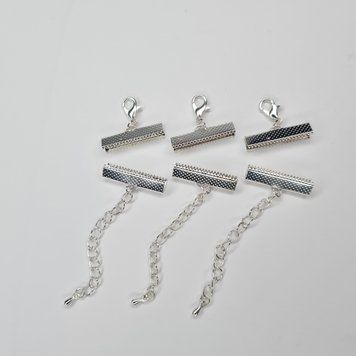 Концевик зажим для браслетов 26х8 мм SILVER с цепочкой  000001555 фото