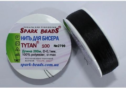 Нитка для бисера TYTAN 100 №2799 черная 200 м (намотка "шайба") Spark Beads 000001572 фото